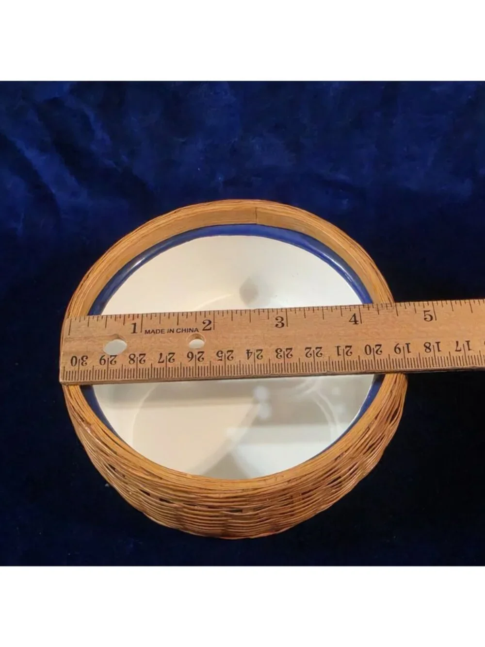 Vintage Woven Wicker Lidded Bunny Basket with Ceramic Liner 4.5